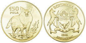 Botswana 1978
BOTSWANA Republic, since 1966. 150 Pula 1978. 33.43 g. Brown Hyena. K./M. 13. GOLD. FDC