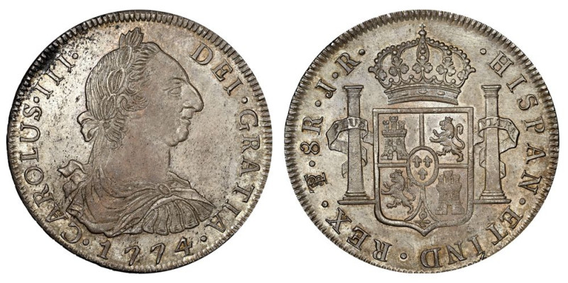 Bolivien 1774
BOLIVIEN. Carlos III. 1759-1788. 8 Reales 1774 JR, Potosi. 26.61 ...