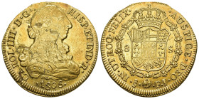 Chile 1806
CHILE Carlos IV., 1788-1808. 8 Escudos 1806 So-FJ, Santiago. 23,63 g Feingold. Calicó 168, Fb. 23, Schl. 525.1. randfehler und Kratzer. se...