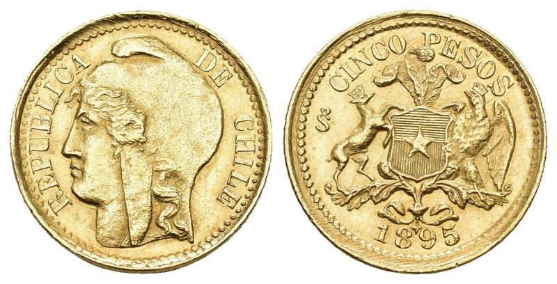 Chile 1895
CHILE Republik, seit 1818 5 Pesos 1895. 3,00 g. 917/1000. Interessan...