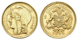 Chile 1895
CHILE Republik, seit 1818 5 Pesos 1895. 3,00 g. 917/1000. Interessante Lichtenrader Prägung. Vorzüglich