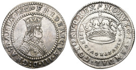 Dänemark 1651
DÄNEMARK KÖNIG FREDERIK III., 1648-1670. Wahlspruch: DOMINUS PROVIDEBIT Krone 1651, Kopenhagen. 18,66 g. Münzmeister Heinrich Köhler. M...