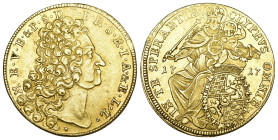 Bayern 1717
DEUTSCHLAND BAYERN. Maximilian II. Emanuel, 1679-1726. Doppelter Max d'or 1717. Friedb. 225, Witt. 1603, Hahn 207 Gold, RR vorzüglich bis...