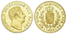 Baden 1852
DEUTSCHLAND Baden Leopold Friedrich, 1830-1852. Dukat 1852. Rheingold. 3,68 g. KM KM 22.1 GOLD. Fast unzirkuliert