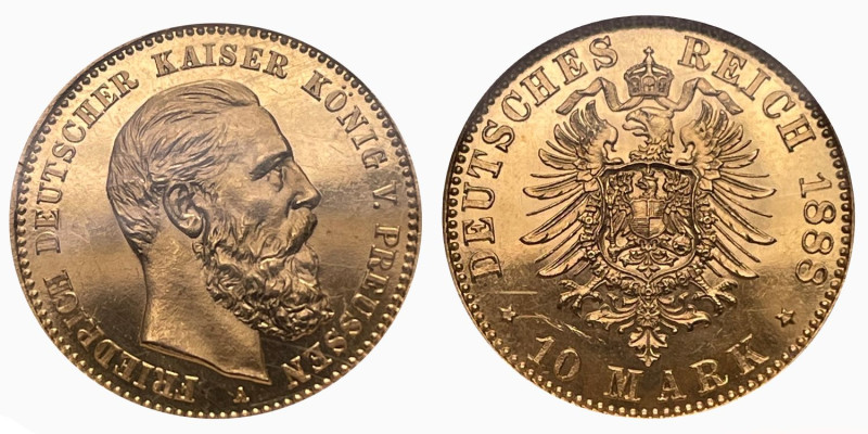 Preussen 1888
DEUTSCHLAND Preussen 10 Mark 1888 A KM# 514, J. 247, Gold, 3.99g ...