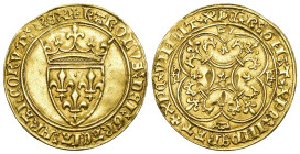 Frankreich 1380-1422
FRANKREICH Charles VI, 1380-1422 Ecu d'or à la couronne o. J. (1385), 1. Emission, unbestimmte Münzstätte. 4,01 g. Duplessy 369,...