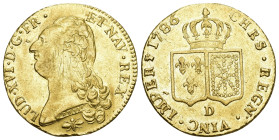 Frankreich 1786 D 
FRANKREICH. Ludwig XVI. 1774-1792. Doppelter Louis d'or 1786 Mzz D 15,29 g. Fr: 474 Gad: 363 vorzüglich