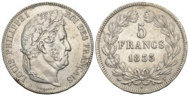 Frankreich 1833 
FRANCE Louis-Philippe Ier (1830-1848). 5 francs 1833, Mzz T KM 749.12 Silber 24,91 g - 37 mm vorzüglich +
