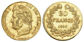 Frankreich 1840 A
FRANCE Louis Philippe, 1830-1848. 20 Francs 1840 A, Paris. 6,41 g. Fb. 560, Gadoury 1031, Mazard 950, Schl. 219. GOLD. Vorzüglich