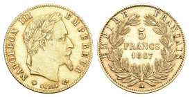 Frankreich 1867 A 
FRANKREICH 1867 A 5 Francs Gold 1.6g KM 803.1 bis vorzüglich