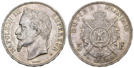 Frankreich 1868 BB
FRANKREICH Napoléon III, 1852-1870. 5 Francs 1868 BB, Straßburg. 25,03 g. Dav. 96, Gadoury 739, Mazard 1496. Vorzüglich