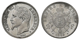 Frankreich 1869 A
FRANKREICH Napoléon III. AR 2 Francs 1869 A (9.97 g), Paris. Gad. 527. NGC UNC Detail minimal Berieben Cert.No: 2890166-003