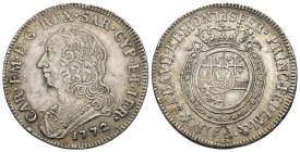 Sardinien 1772
ITALIEN Sardinien 1772 1/2 Scudo Carlo Emanuele 1730-1773 Silber 17.4g KM 59 s.selten bis vorzüglich