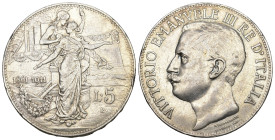 Italien 1911
ITALIEN. Königreich. Vittorio Emanuele III. 1900-1946. 5 Lire 1911 R, Roma. 50 Jahre Königreich Italien. Mont. 110. Pagani 707. Dav. 143...