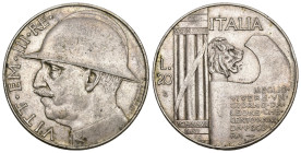 Italien 1928
ITALIEN. Königreich. Vittorio Emanuele III. 1900-1946. 20 Lire 1928 / Anno VI R, Roma. 19.96 g. Mont. 76. Pagani 680. vorzüglich