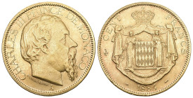 Monaco 1884
MONACO Charles III., 1856-1889. 100 Francs 1884 A, Paris. 29,03 g Feingold. de Mey 90, Fb. 11, Schl. 4. vorzüglich +