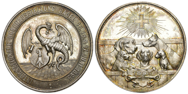 Basel 1895
BASEL STADT 1895 Internationale Hundeasstellung Silber Tolle Patina ...