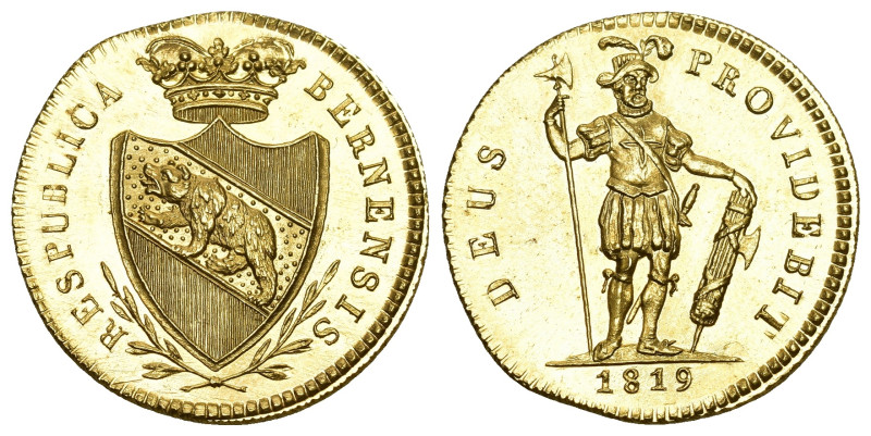 Bern 1819
BERN Duplone 1819, Bern. RESPUBLICA BERNENSIS. Gekröntes, spitzes Kan...