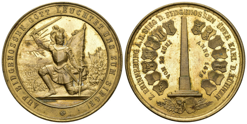 Murten 1876
FRIBOURG 1876 Murten 400 Jahre Schlacht Medaille in Bronce vergolde...