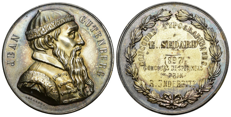 Jean Gutenberg 1897
GENF Jean Gutenberg Silbermedaille 32g 41mm Tolle Patina fa...