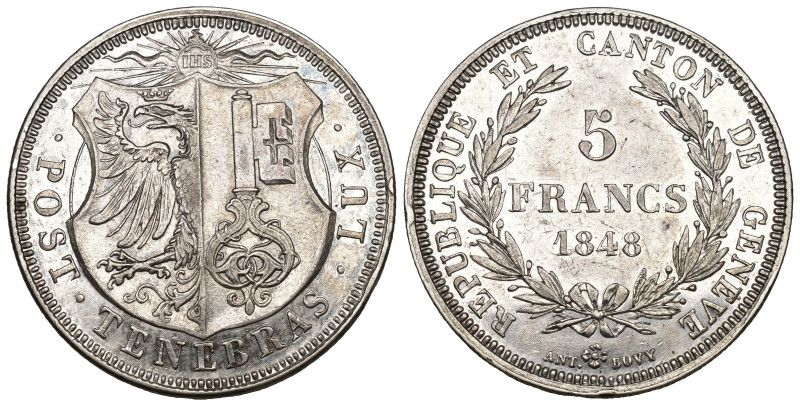 Genf 1848
GENF 5 Francs 1848, Genf. Demole 707. D.T. 280. HMZ 2-364a. Sehr selt...