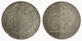 Tessin 1814
TESSIN 4 Franken (Neutaler) 1814, Bern. D./T. 213 a, Dav. 367. Prachtexemplar mit feiner Tönung. NGC AU 53 fast unzirkuliert Cert.No: 453...
