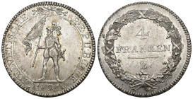 HELVETISCHE REPUBLIK 4 Franken 1801 B, Bern. 29.41 g. D.T. 5b. HMZ 2-1185h. Herrliche Patina / Most attractively toned. Vorzüglich