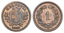 Schweiz 1853
SCHWEIZ. Eidgenossenschaft 1 Rappen Kupfer Abart Stempelriss in Helvetia vorzüglich