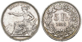 Schweiz 1855
SCHWEIZ. Eidgenossenschaft 5 Franken 1855 Solothurn Silber 25g KM X S 3 bis vorzüglich