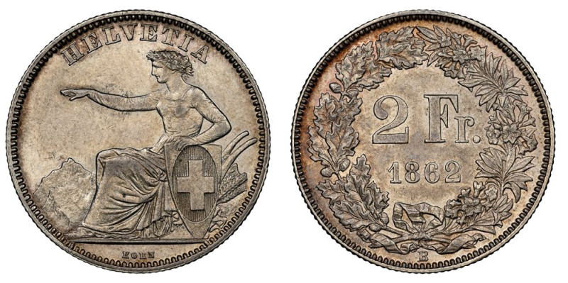Schweiz 1862
SCHWEIZ. Eidgenossenschaft 2 Franken 1862 B, Bern. 9.93 g. Divo 31...