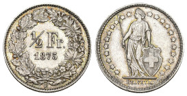 Schweiz 1875
SCHWEIZ. Eidgenossenschaft 1/2 Franken 1875 Silber 2.5g KM 23 vorzüglich