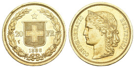 Schweiz 1886
SCHWEIZ. Eidgenossenschaft 20 Franken Helvetia Gold 6.45g HMZ 2-1194i Prachtexempalr bis unzirkuliert