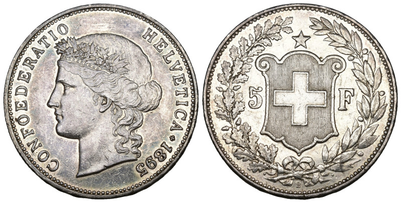 Schweiz 1894
SCHWEIZ. Eidgenossenschaft 5 Franken 1895 B, Bern. Divo 144. HMZ 2...