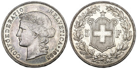 Schweiz 1894
SCHWEIZ. Eidgenossenschaft 5 Franken 1895 B, Bern. Divo 144. HMZ 2-1198g. Seltener Jahrgang / Rare date. Prachtvolle Erhaltung vorzüglic...