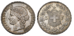 Schweiz 1895
SCHWEIZ. Eidgenossenschaft 5 Franken 1895 B, Bern. Divo 144. HMZ 2-1198g. Seltener Jahrgang / Rare date. NGC XF Detail minimal berieben ...