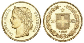 Schweiz 1896 Abart
SCHWEIZ. Eidgenossenschaft 20 Franken 1896 Helvetia 6.45g Abart 10 Sterne über Kopf HMZ 2-1314 vorzüglich