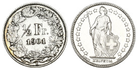 Schweiz 1901
SCHWEIZ. Eidgenossenschaft 1/2 Franken 1901 Silber KM 23 2.5g bis unzirkuliert