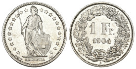 Schweiz 1904
SCHWEIZ. Eidgenossenschaft 1 Franken 1904 in Silber 2.5g KM 23 bis unzirkuliert