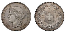 Schweiz 1908
SCHWEIZ. Eidgenossenschaft 5 Franken 1908 B, Bern. 25.00 g. Divo 236. HMZ 2-1198. Fast FDC NGC UNC Detail minimal berieben Cert No: 2890...