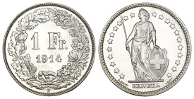 Schweiz 1914
SCHWEIZ. Eidgenossenschaft 1 Franken 1914 B, Bern Silber KM 24 bis unzirkuliert