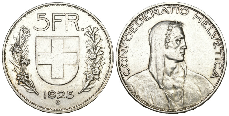 Schweiz 1925 Abart 
SCHWEIZ. Eidgenossenschaft 5 Franken 1925 B, Bern. 25.01 g....