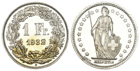 Schweiz 1932 Abart 
SCHWEIZ. Eidgenossenschaft 1 Franken 1932 B, Bern 5g Silber Stempelbruch durch Jahrzahl fast FDC