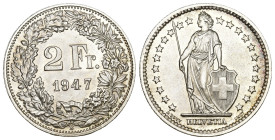 Schweiz 1947
SCHWEIZ. Eidgenossenschaft 2 Franken 1947 Silber 10g KM 21 selten fast FDC