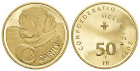 Schweiz 2017
SCHWEIZ. Eidgenossenschaft 50 Franken 2017. "Barry " 11,29 g. Gold. In Originaletui mit Zertifikat Proof