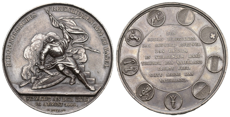 Basel 1844
BASEL. Silbermedaille 1844. Eidgenössisches Freischiessen. Richter (...