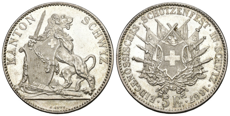 Schwyz 1867
SCHWYZ 5 Franken 1867. Schwyz. Eidgenössisches Schützenfest. 25.03 ...