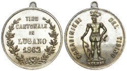 Lugano 1862
TESSIN Silbermedaille 1862. Lugano. Tiro cantonale. 9.38 g. Richter (Schützenmedaillen) 1357b. Selten / Rare. Prachtvolle Erhaltung / Mag...