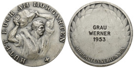 Zug 1953
ZUG Versilberte Bronzemedaille 1975. Morgartenschiessen. 27.74 g. Richter (Schützenmedaillen) 1689a. Selten bis unzirkuliert