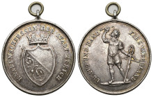 Zürich O.J 
ZÜRICH Silbermedaille mit Fassung o.J. (1852-1895). Knabenschiessen der Stadt Zürich. 12.02 g. Richter 1935a. Vorzüglich