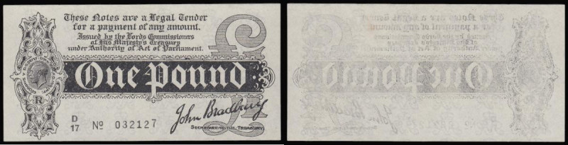 One Pound Bradbury T5.3b issued 1914, series D/17 032127, Unc or near so (Pick34...